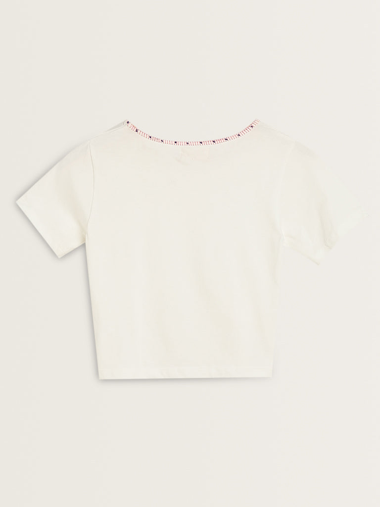 Bombay Paisley White Cotton Crop Top