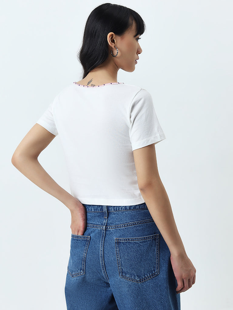 Bombay Paisley White Cotton Crop Top