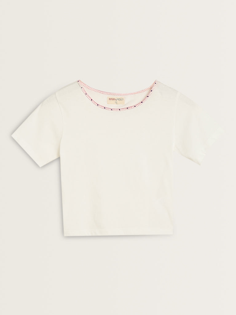 Bombay Paisley White Cotton Crop Top