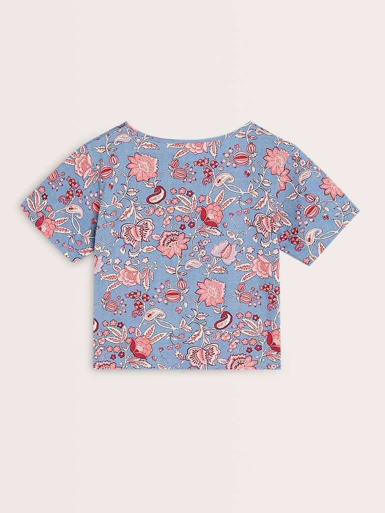 Bombay Paisley Blue Floral Printed Cotton Top