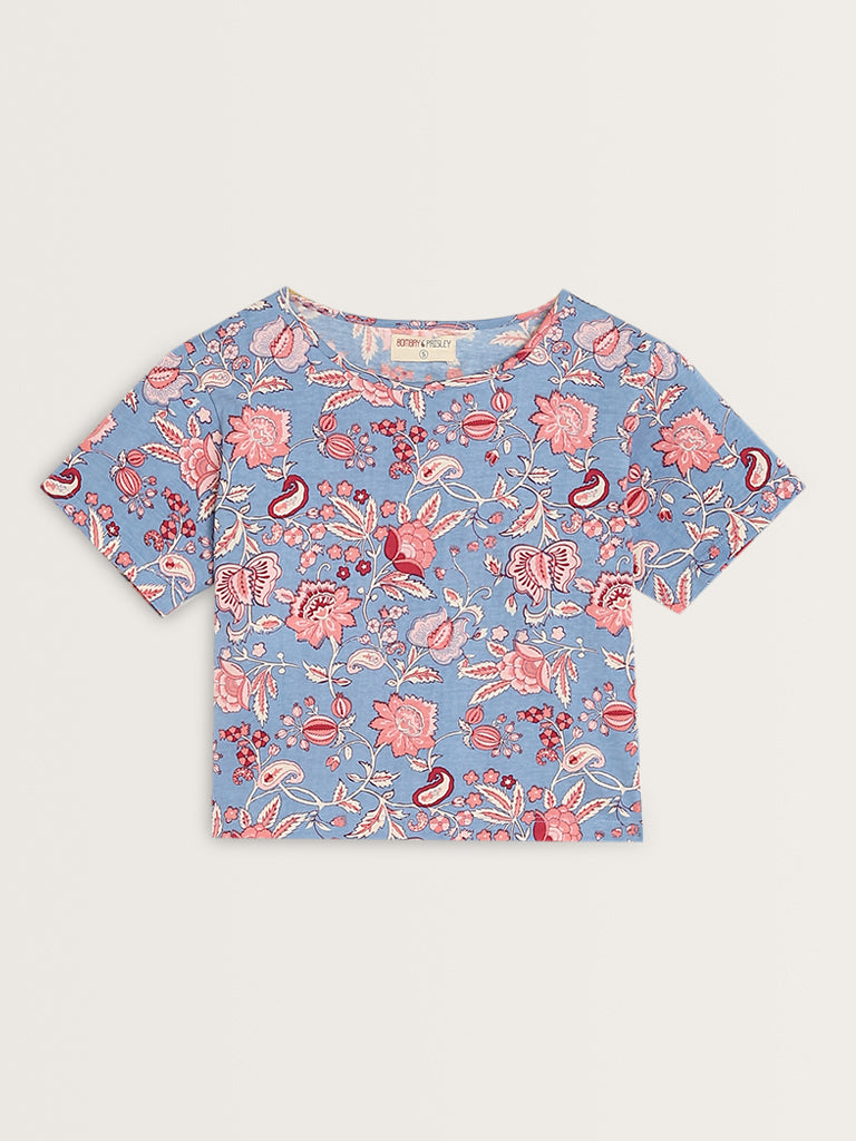 Bombay Paisley Blue Floral Printed Cotton Top