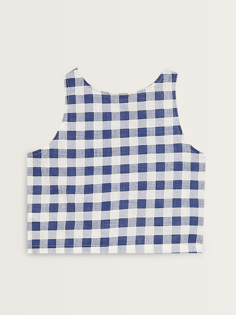 Bombay Paisley Blue Checkered Print Cotton Top