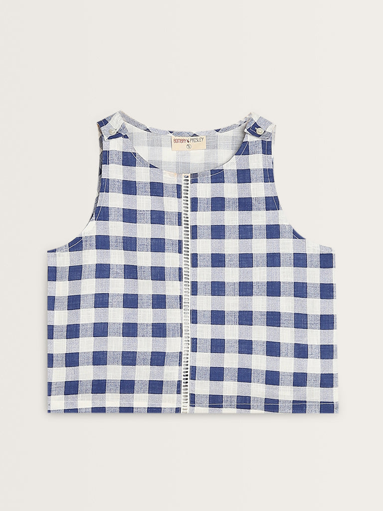 Bombay Paisley Blue Checkered Print Cotton Top