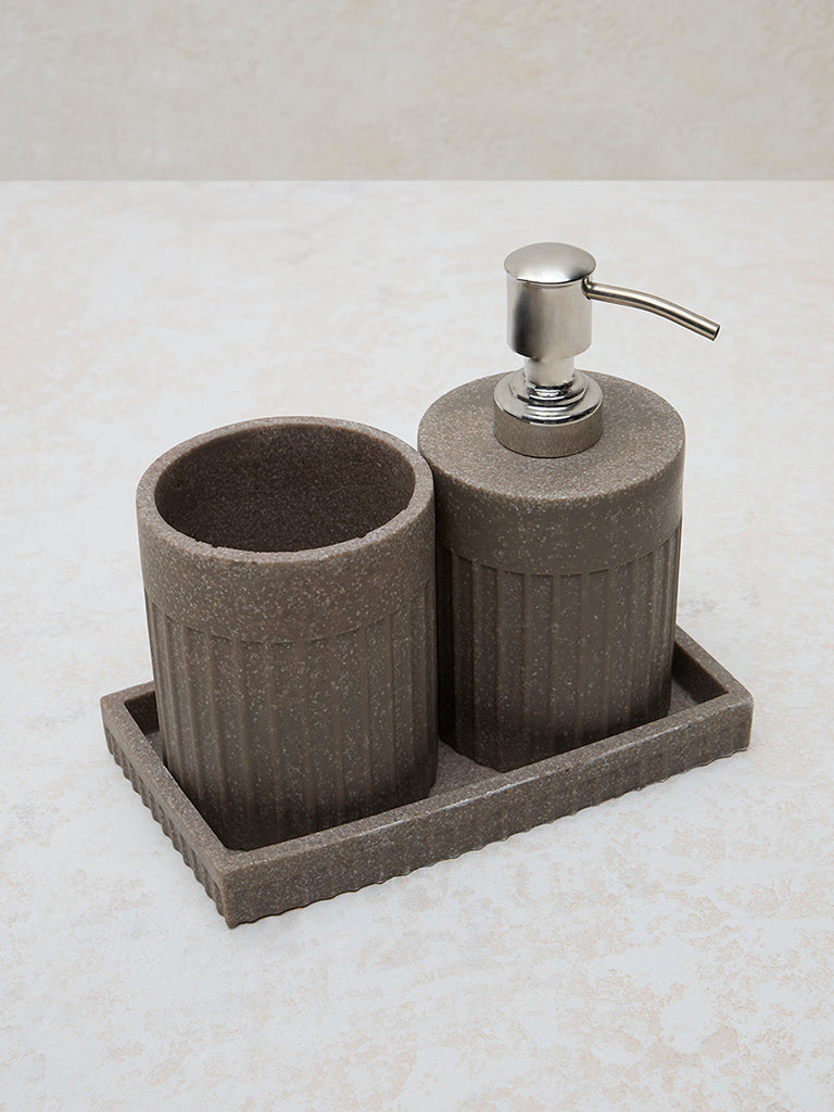 Westside Home Brown Ribbed Textured Bathroom Accessory Set