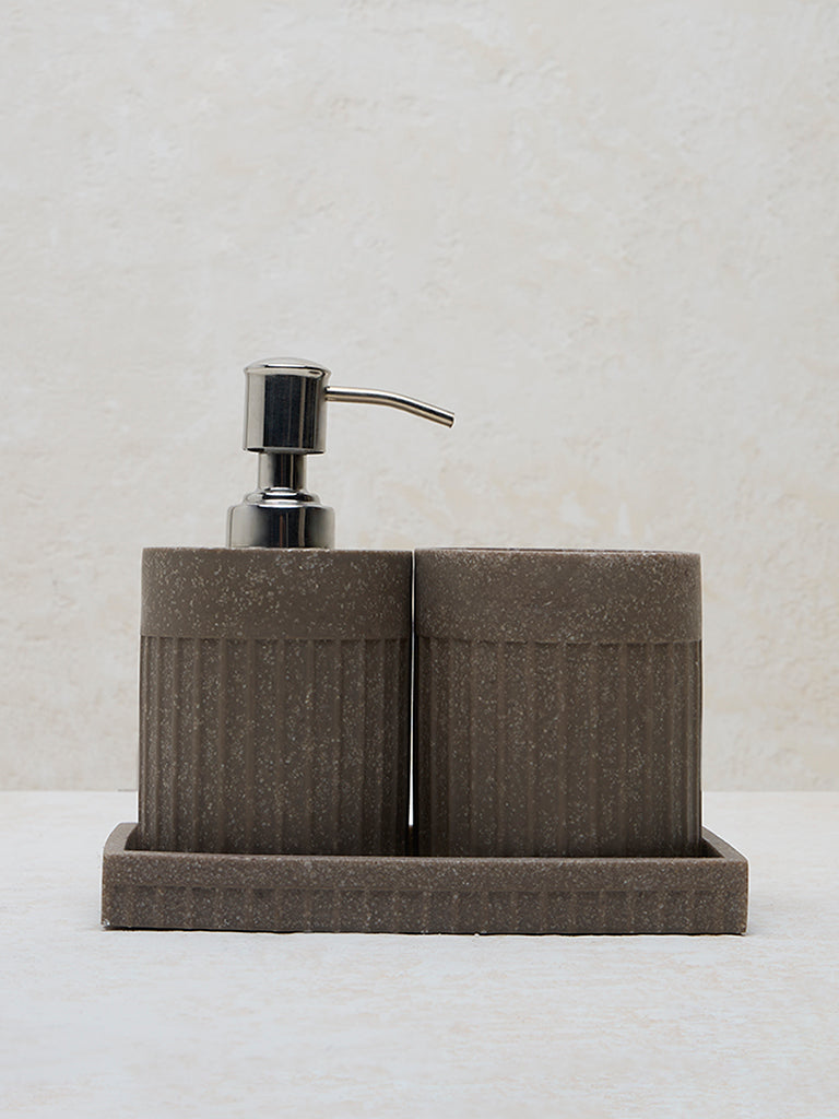 Westside Home Brown Ribbed Textured Bathroom Accessory Set