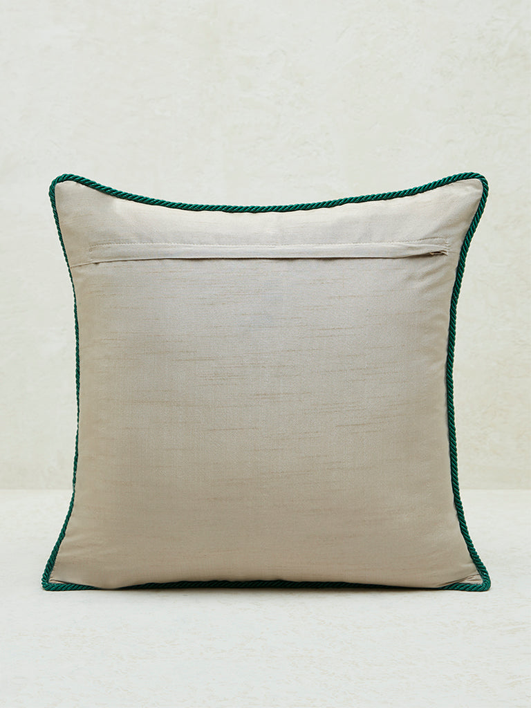 Westside Home Dark Green Lotus Embroidered Cushion Cover