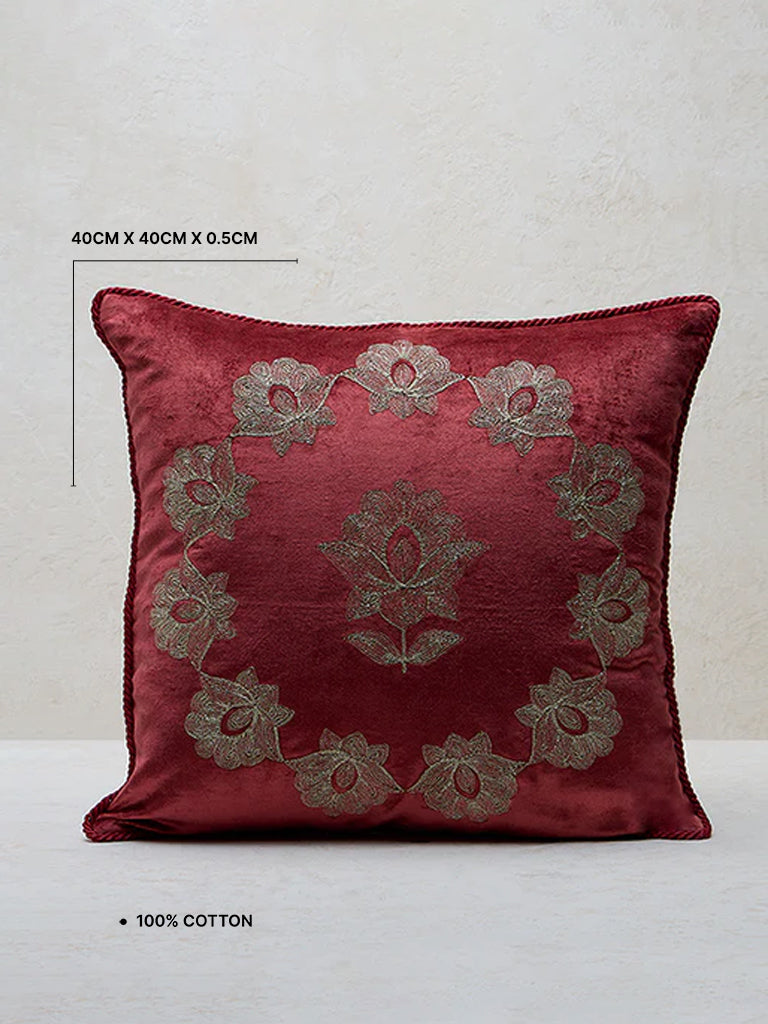 Westside Home Red Embroidered Cushion Cover