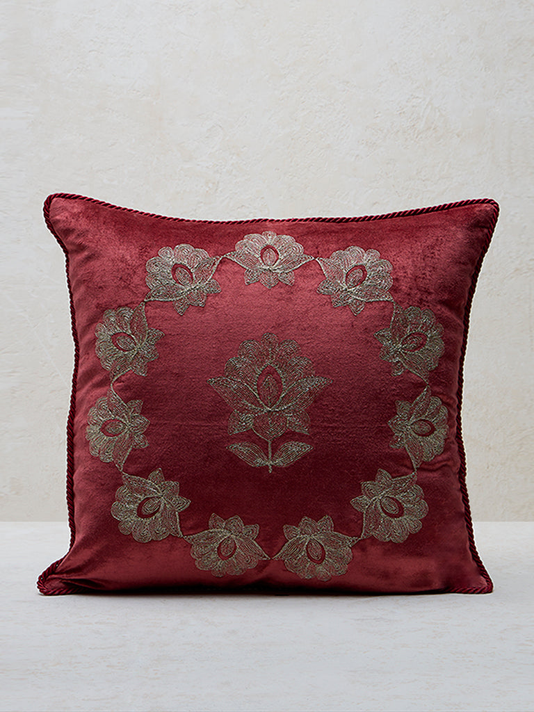 Westside Home Red Embroidered Cushion Cover