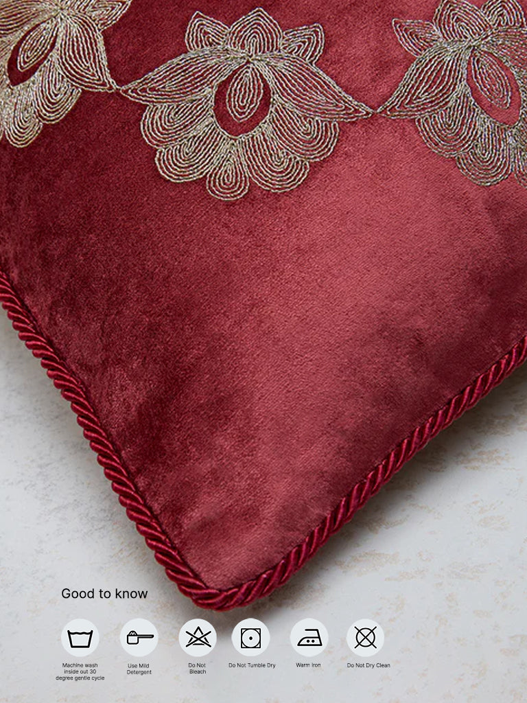 Westside Home Red Embroidered Cushion Cover