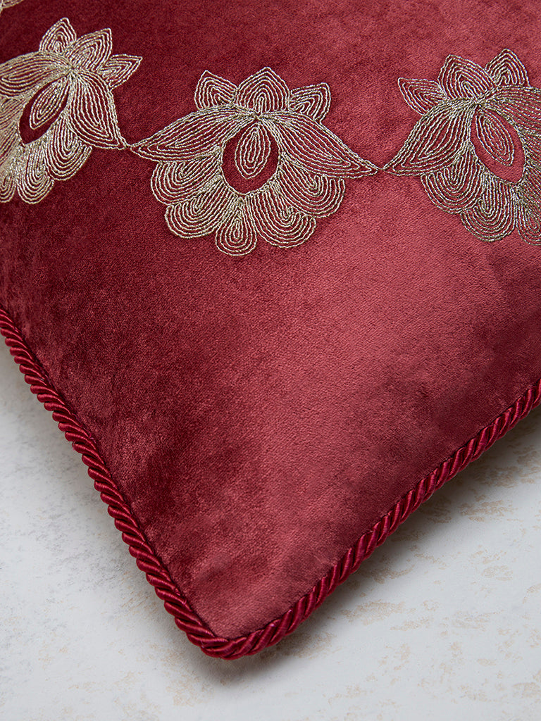 Westside Home Red Embroidered Cushion Cover