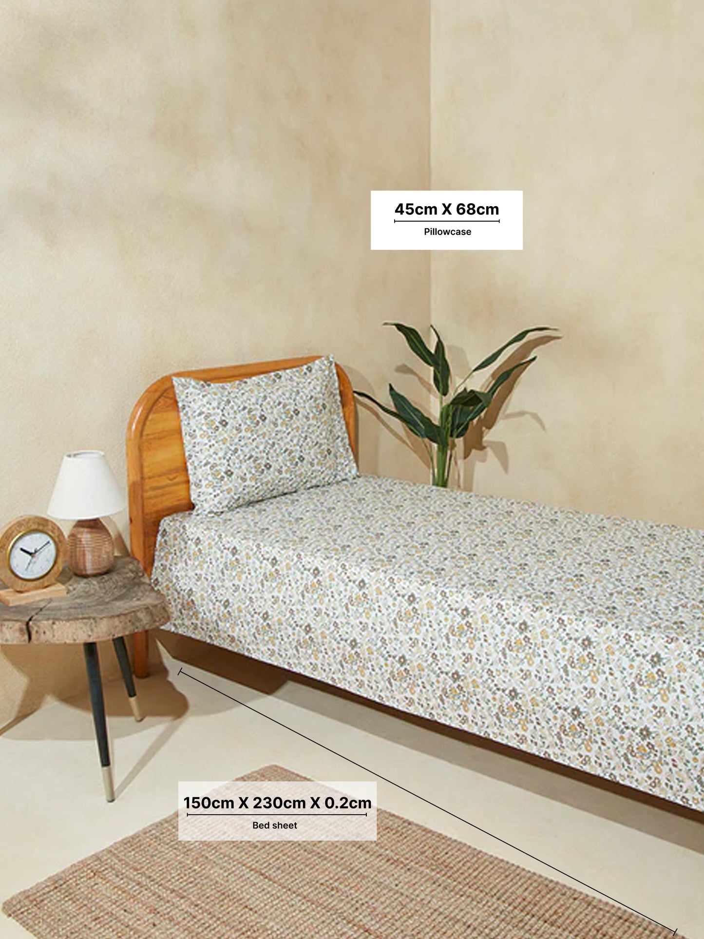 Westside Home Yellow Printed Single Bed Flat Sheet and Pillowcase Set