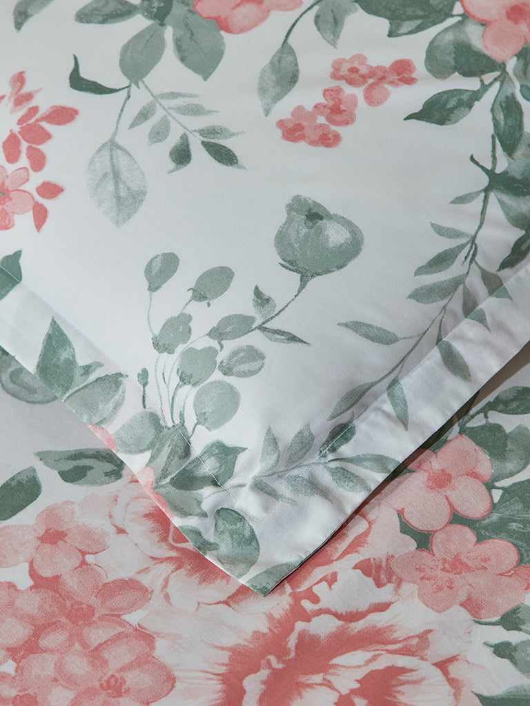 Westside Home Pink Foliage Double Bed Fitted Sheet and Pillowcase Set