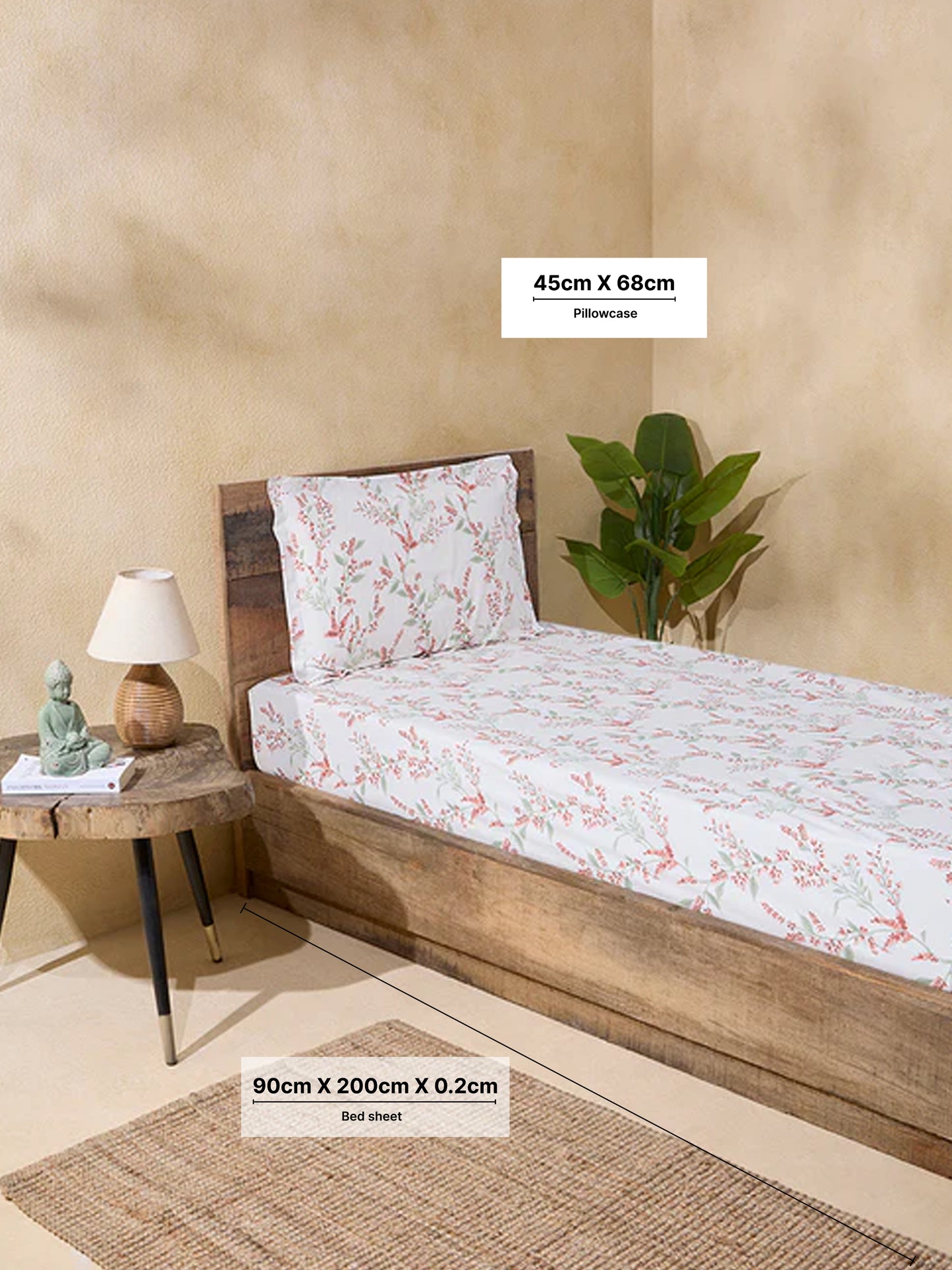 Westside Home Rust Foliage Print Single Bed Fitted Sheet and Pillow Cover Set