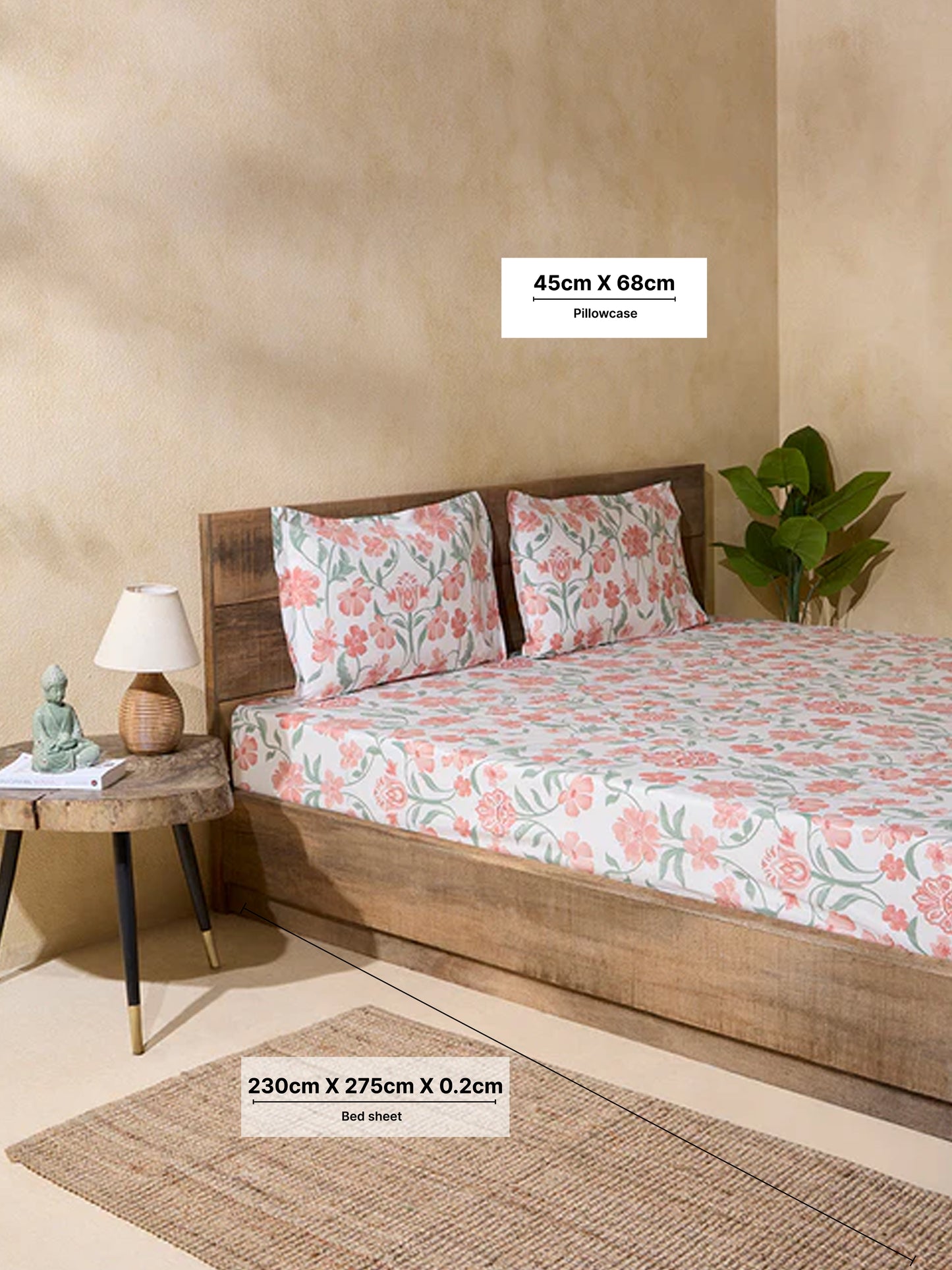 Westside Home Rust Floral Double Bed Flat Sheet and Pillowcase Set