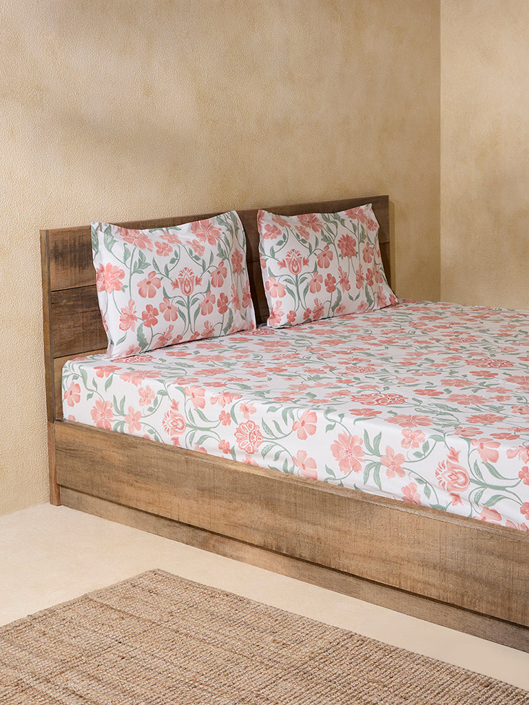 Westside Home Rust Floral Double Bed Flat Sheet and Pillowcase Set