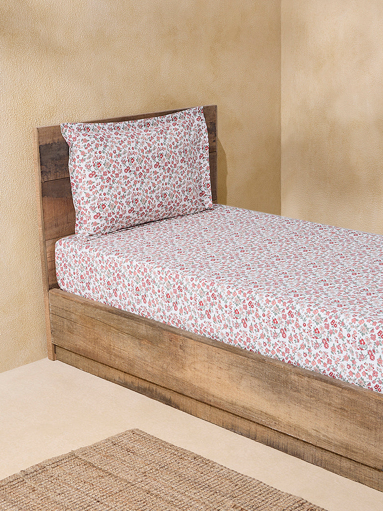 Westside Home Pink Floral Single Bed Fitted Sheet and Pillowcase Set