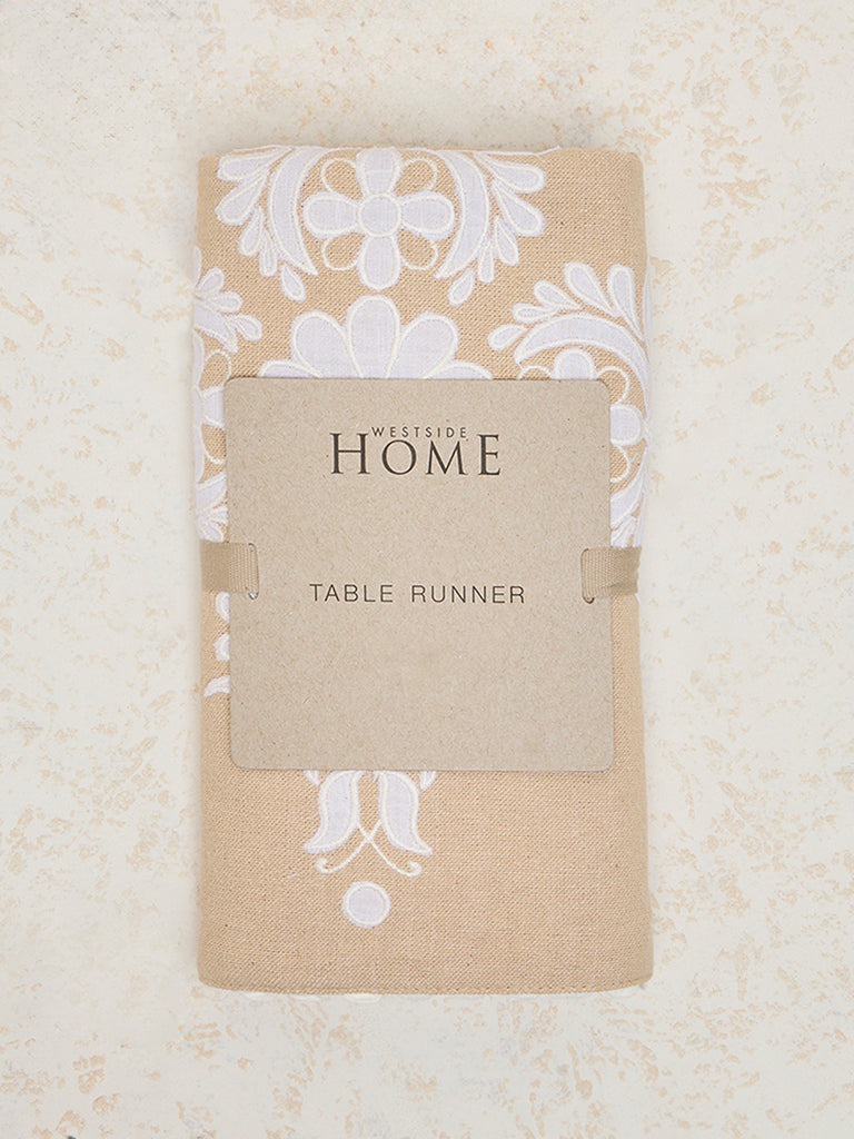 Westside Home Light Brown Floral Damask Design Table Runner