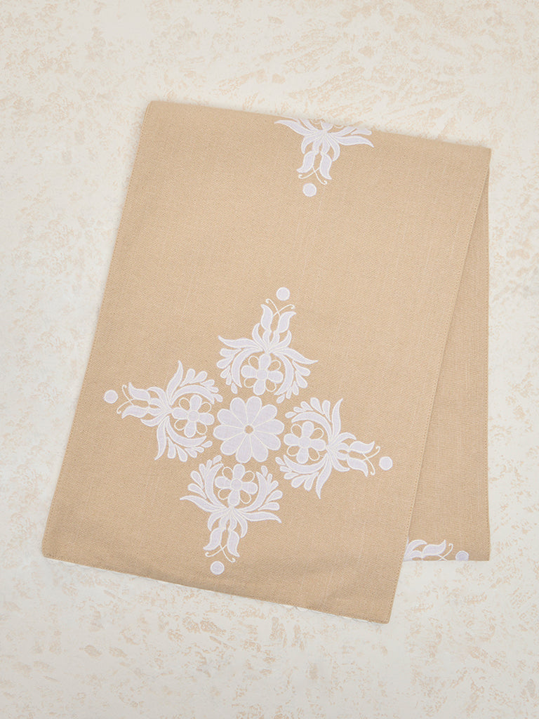 Westside Home Light Brown Floral Damask Design Table Runner