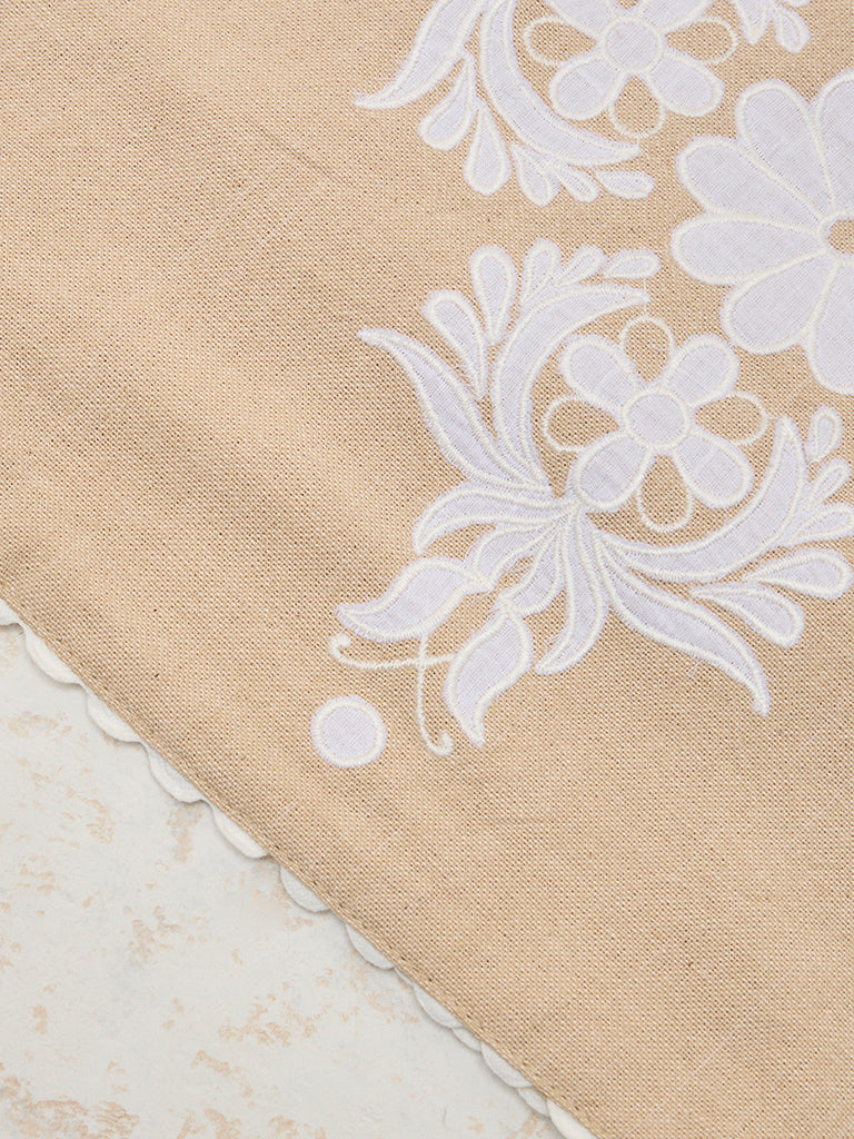 Westside Home Light Brown Floral Damask Design Table Runner