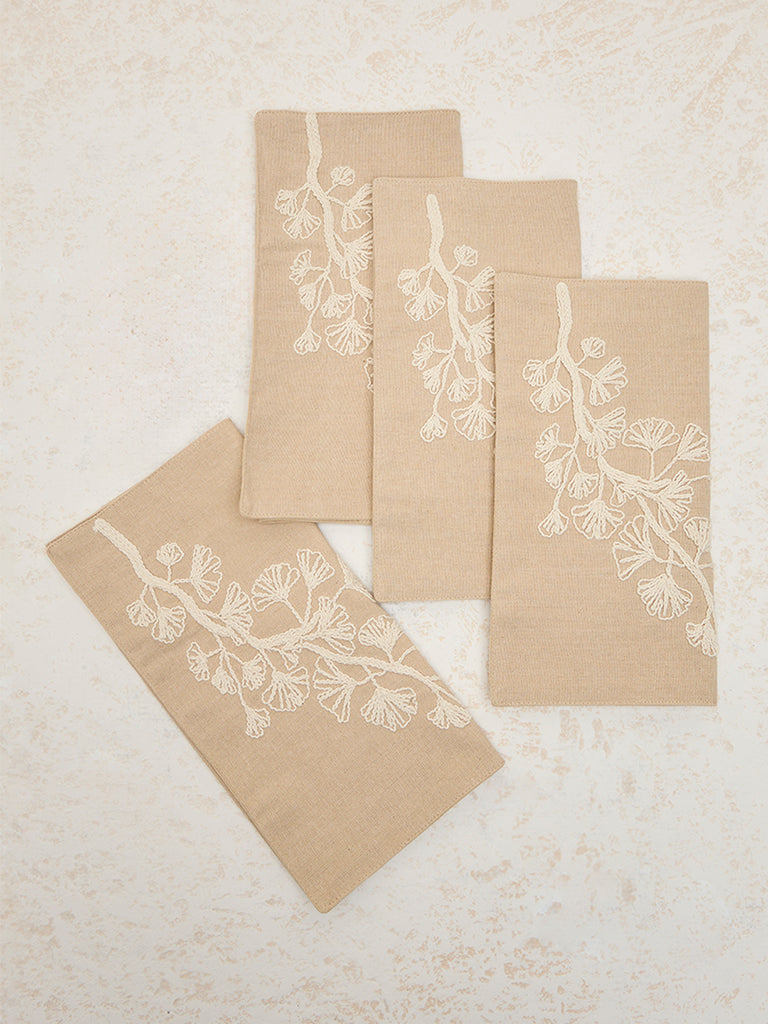 Westside Home Light Brown Leaf Embroidered Placemats (Set of 4)