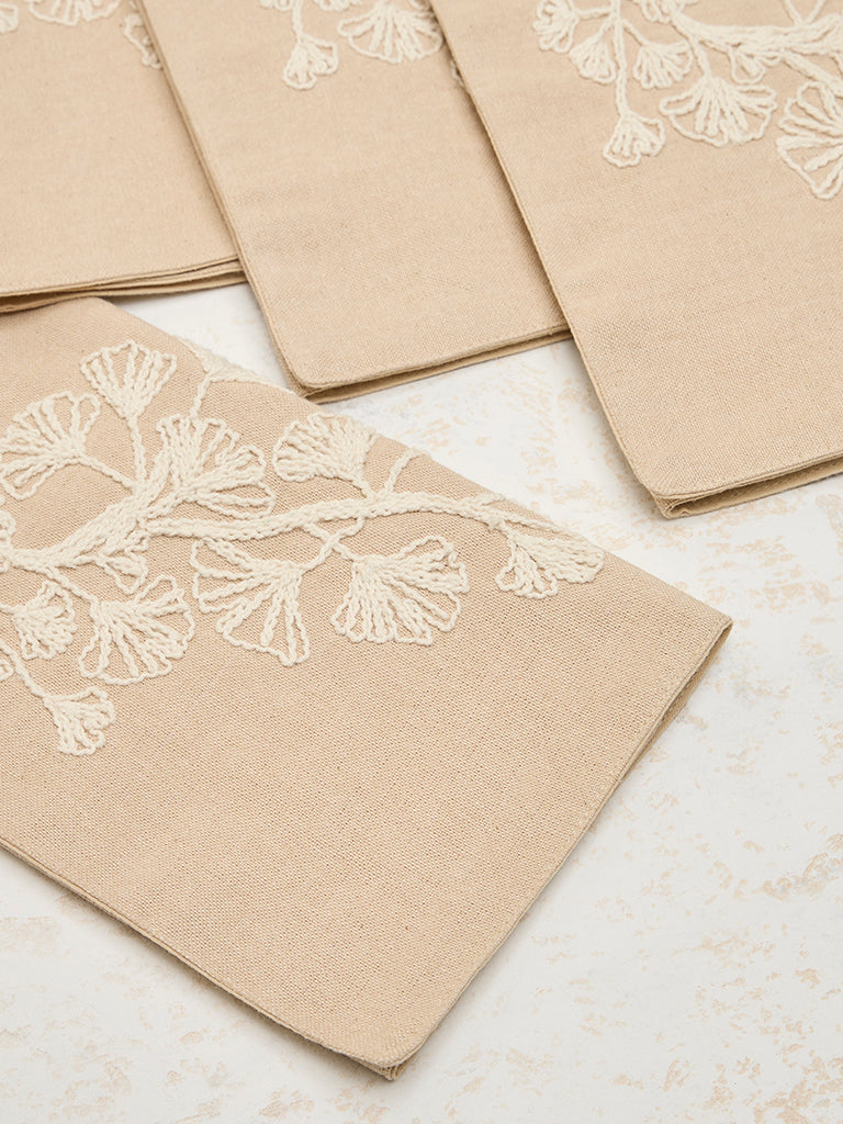 Westside Home Light Brown Leaf Embroidered Placemats (Set of 4)