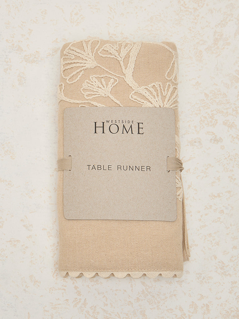 Westside Home Light Brown Leaf Embroidered Table Runner