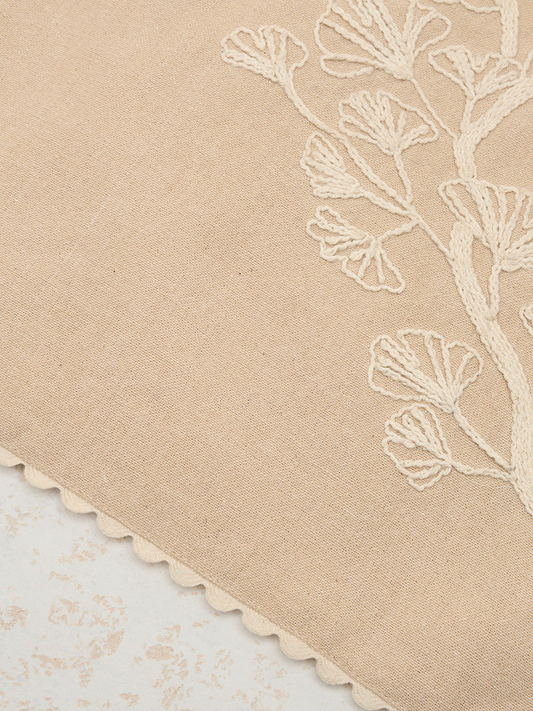 Westside Home Light Brown Leaf Embroidered Table Runner