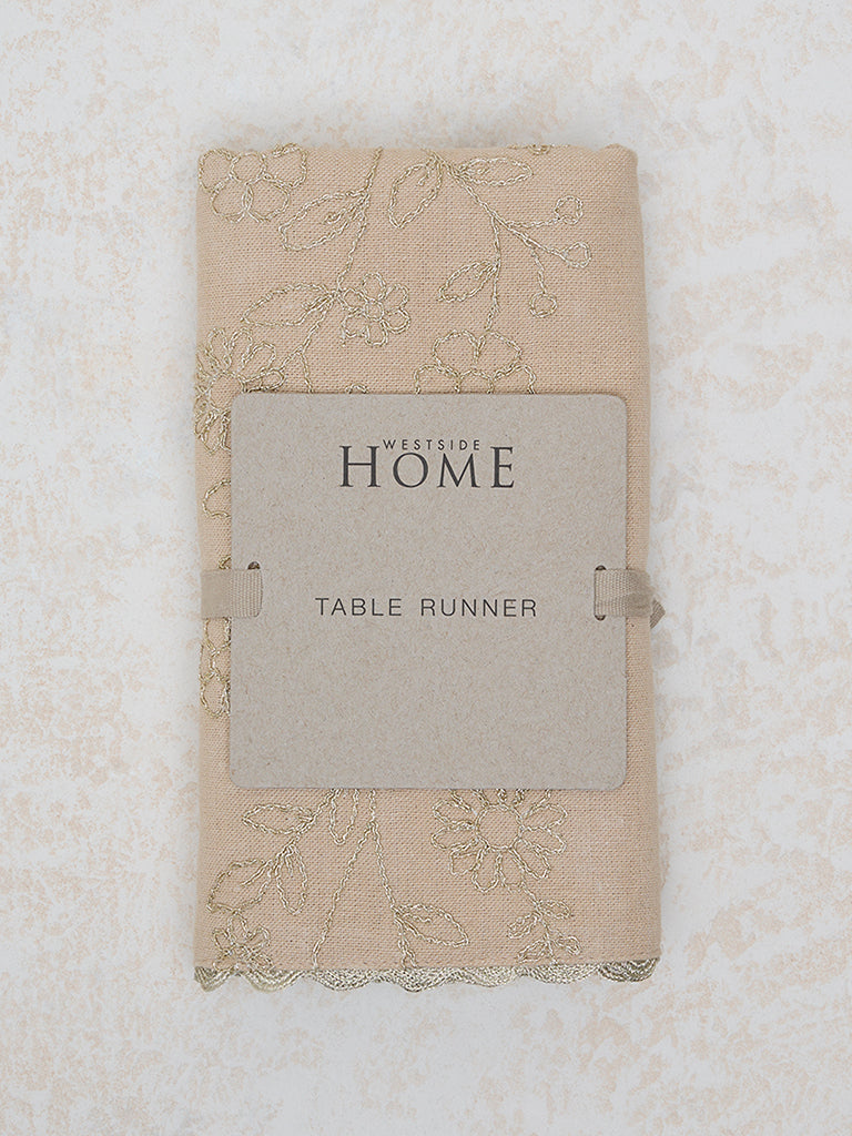 Westside Home Beige Floral Embroidered Table Runner