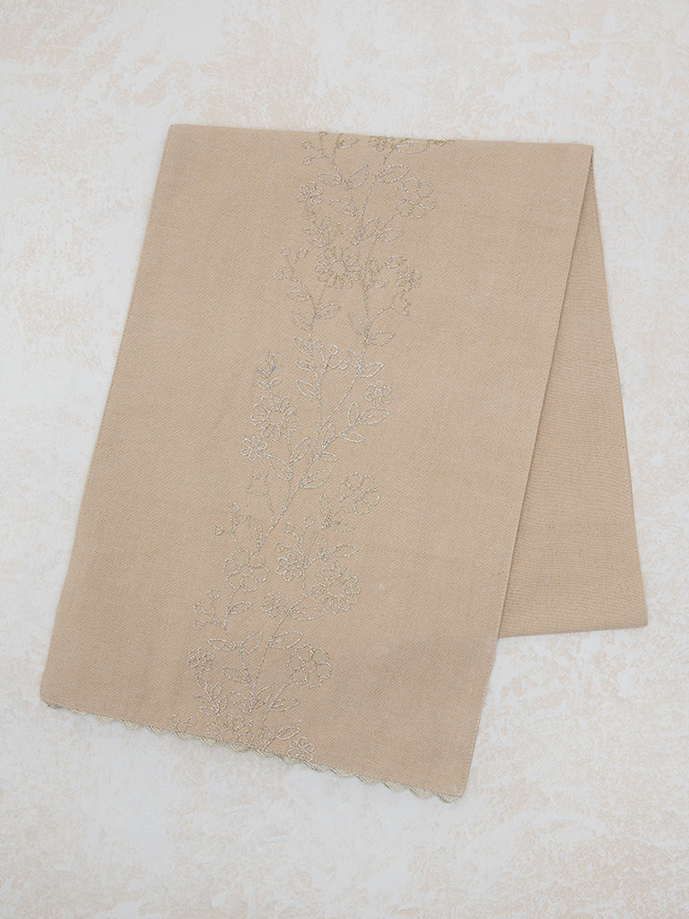 Westside Home Beige Floral Embroidered Table Runner