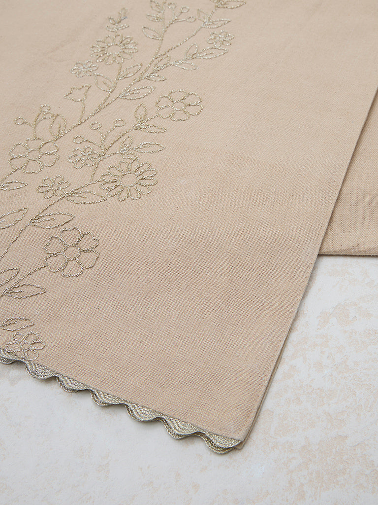 Westside Home Beige Floral Embroidered Table Runner