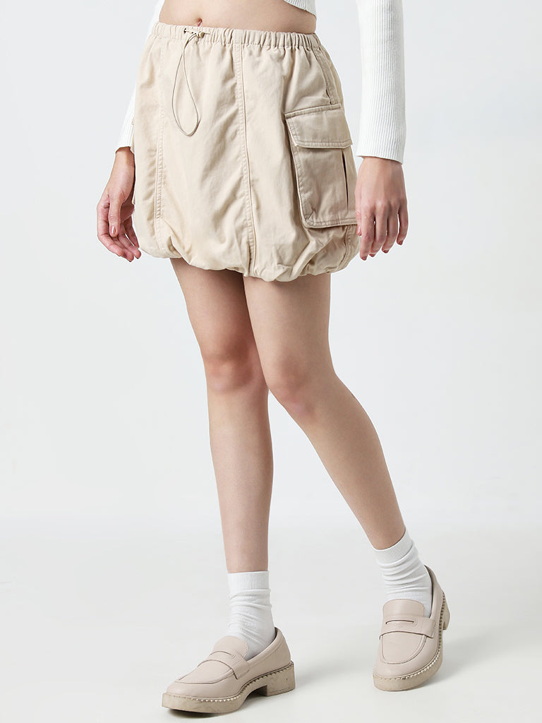 Nuon Beige Cargo-Style Mid-Rise Cotton Skirt