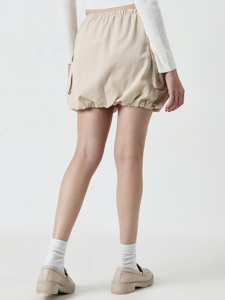 Nuon Beige Cargo-Style Mid-Rise Cotton Skirt