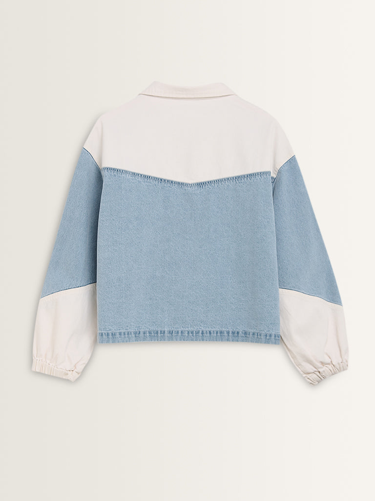 Nuon Light Blue Colour-Blocked Denim Jacket