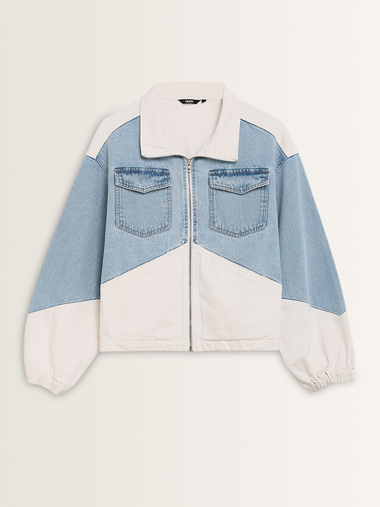 Nuon Light Blue Colour-Blocked Denim Jacket