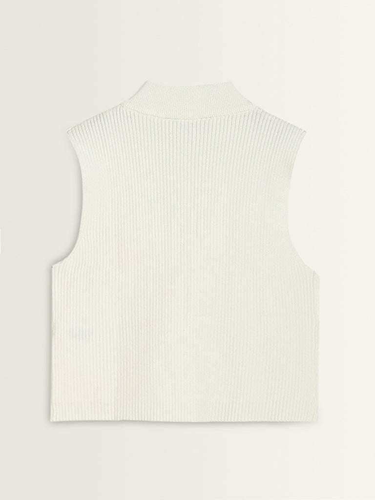 Nuon White Ribbed Textured T-Shirt