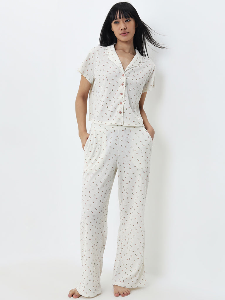 Superstar Ivory Floral Printed High-Rise Pyjamas