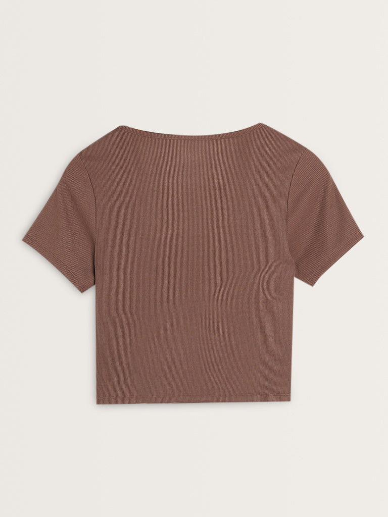 Superstar Brown Ribbed Textured T-Shirt