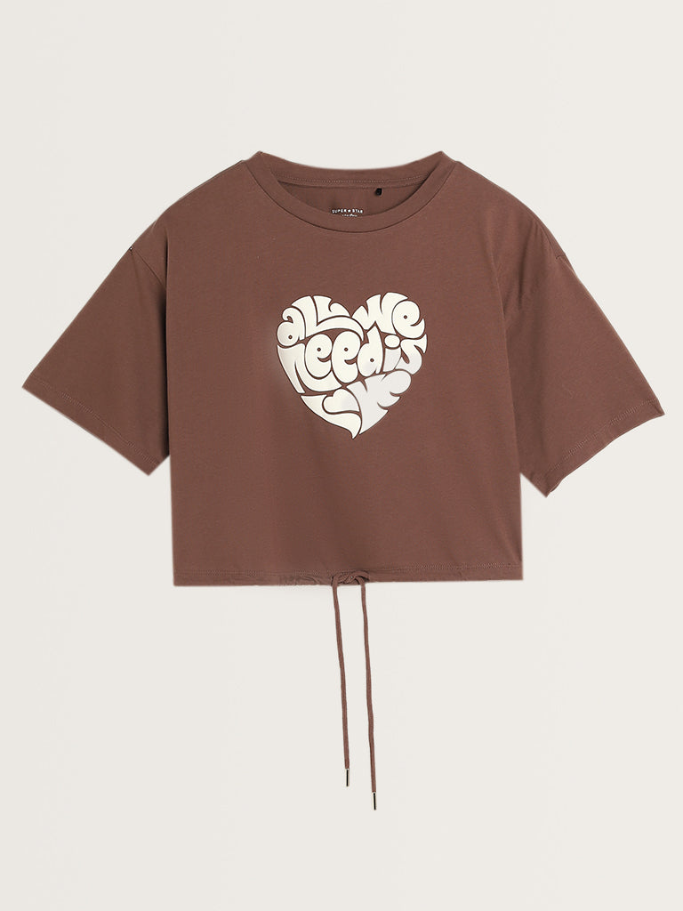 Superstar Brown Text Printed Cotton T-Shirt