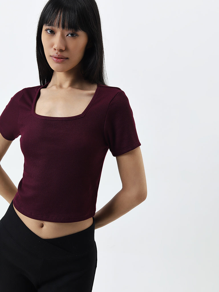 Superstar Burgundy Ribbed Textured T-Shirt