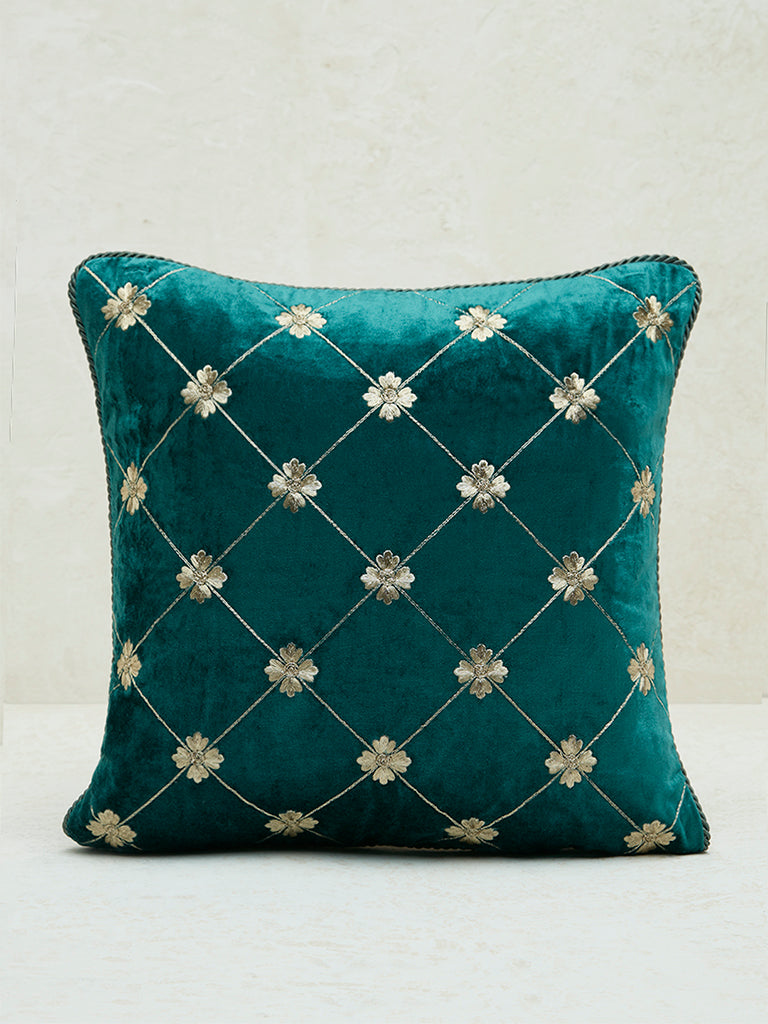 Westside Home Dark Green Butta Embroidered Cushion Cover