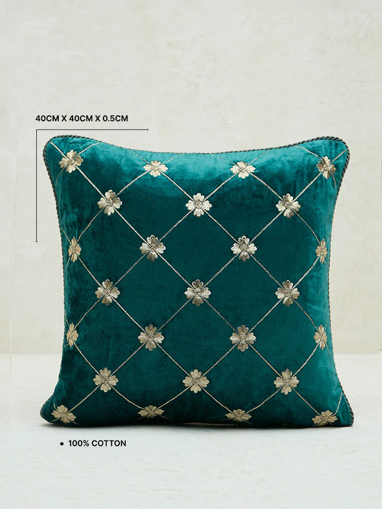 Westside Home Dark Green Butta Embroidered Cushion Cover