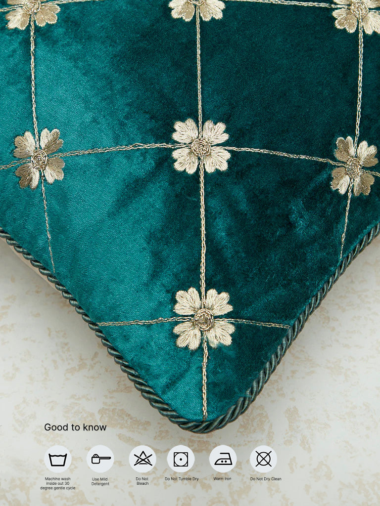 Westside Home Dark Green Butta Embroidered Cushion Cover