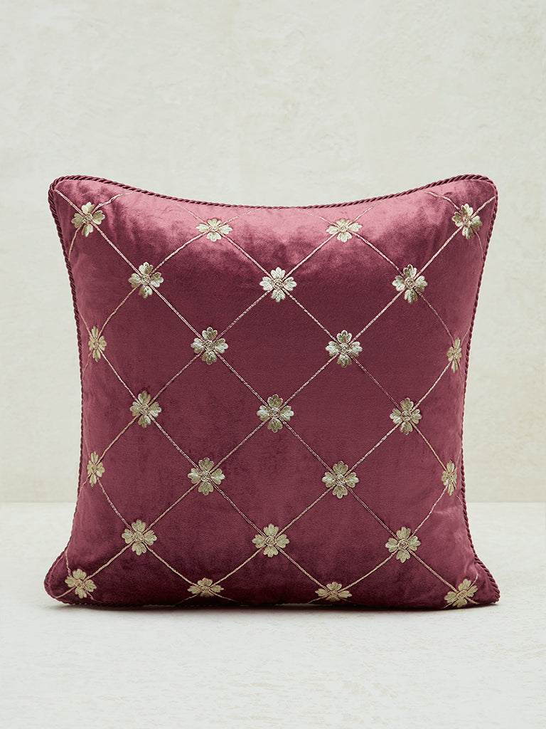 Westside Home Maroon Butta Embroidered Cushion Cover