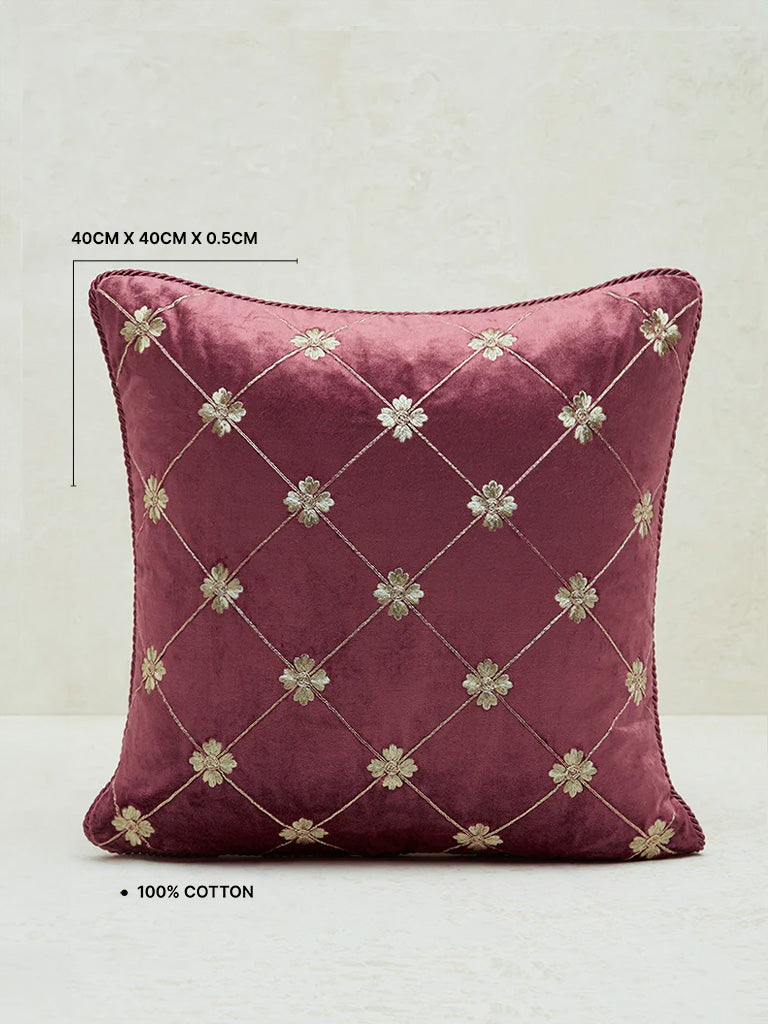 Westside Home Maroon Butta Embroidered Cushion Cover