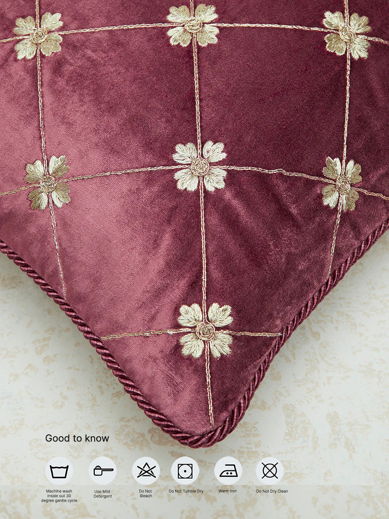 Westside Home Maroon Butta Embroidered Cushion Cover