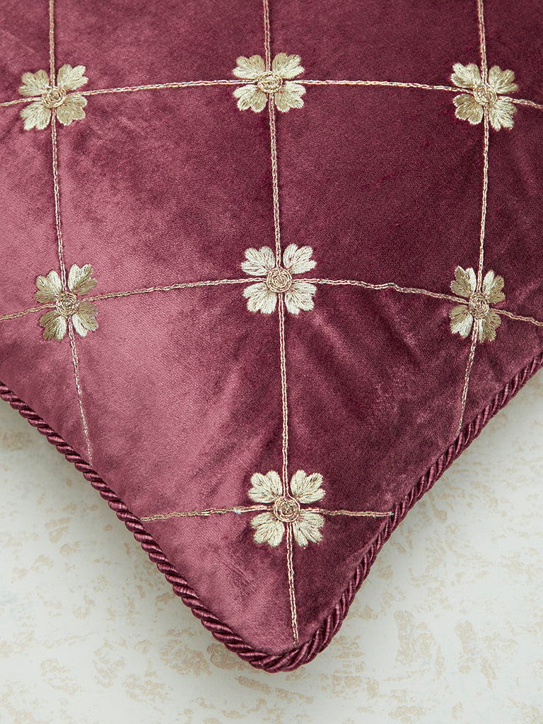 Westside Home Maroon Butta Embroidered Cushion Cover