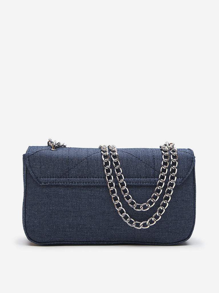 LOV Dark Blue Chain-Detailed Sling Bag