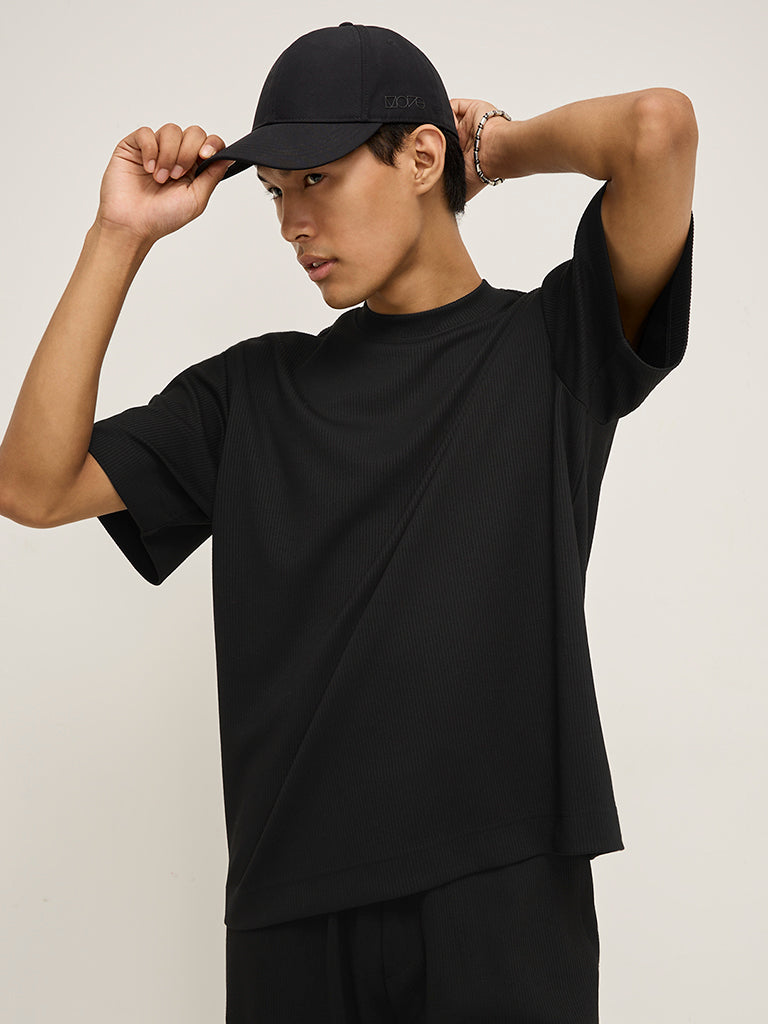 Studiofit Black Ribbed Relaxed-Fit T-Shirt