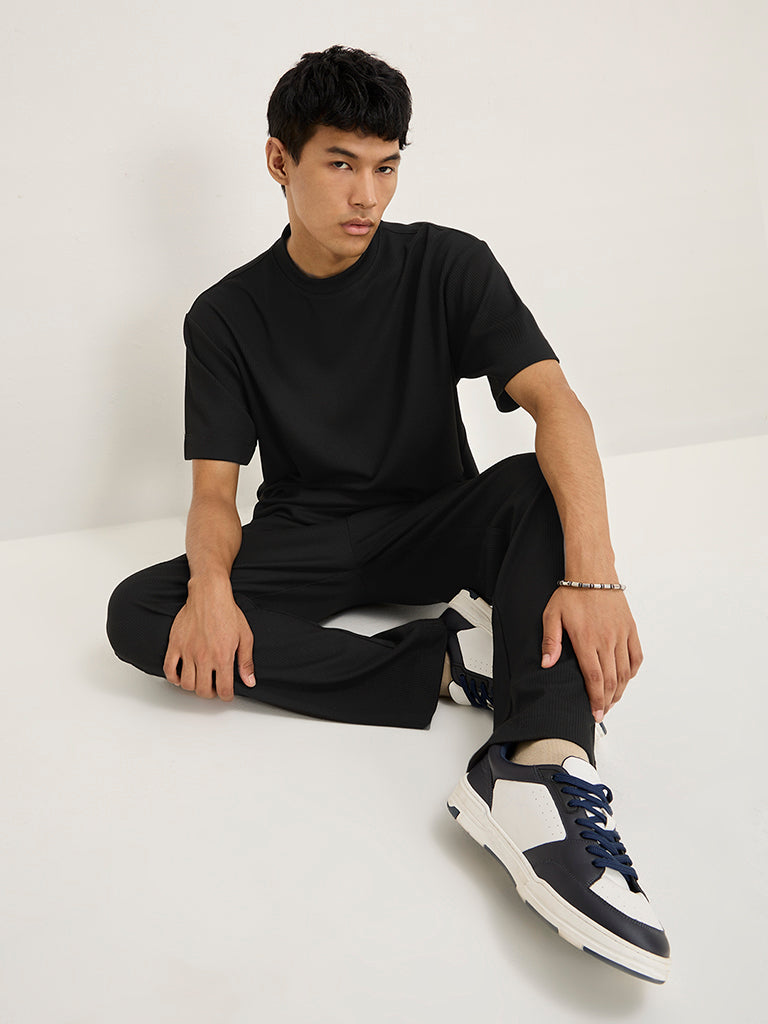 Studiofit Black Ribbed Relaxed-Fit T-Shirt