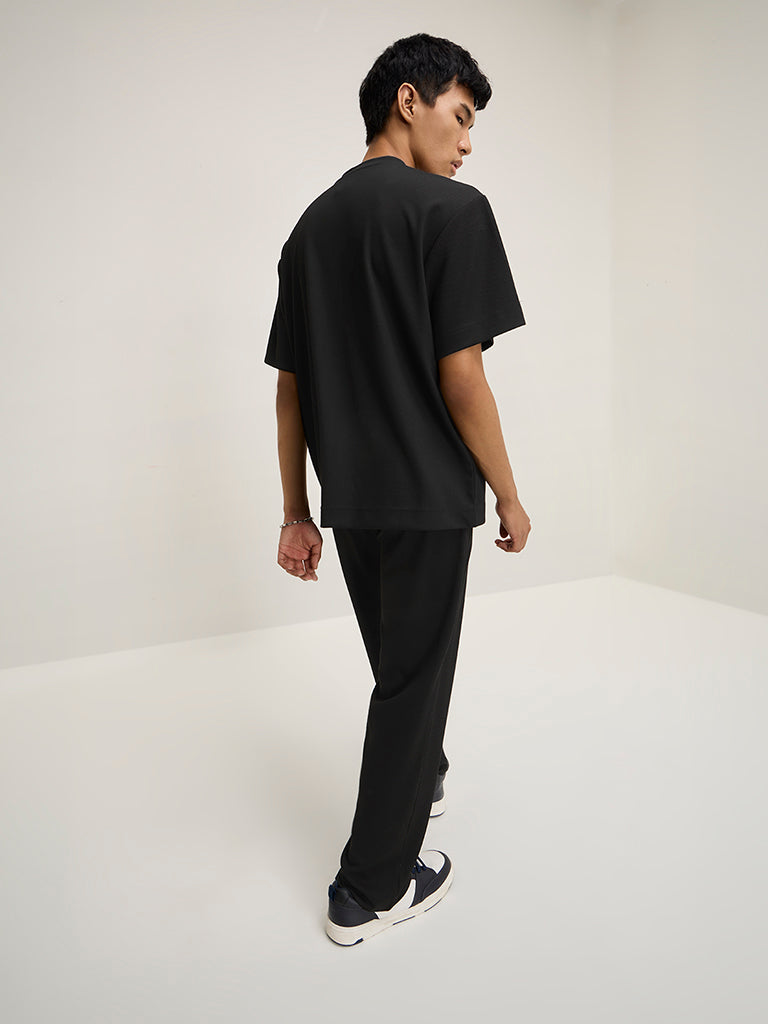 Studiofit Black Ribbed Relaxed-Fit T-Shirt